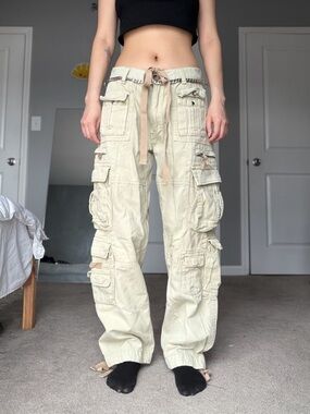 MNML Military Style Beige Multi-Pocket Drawstring Waist Cargo Pants (Men’s 28)